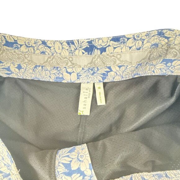 Sahalie Women's Blue White Floral A Line Pleated Skirt Size 8 Cotton Blend - Picture 3 of 6